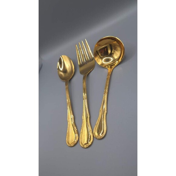 Hostess Set Of 3 Golden Milan By Home Concepts Ladel, Fork, Spoon - Picture 2 of 11